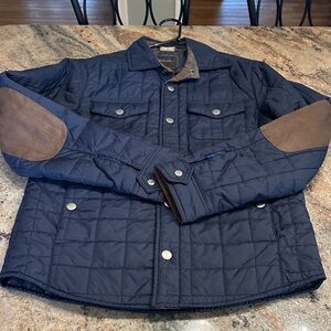 Tasso Elba Quilted Jacket in Navy with Brown Patches